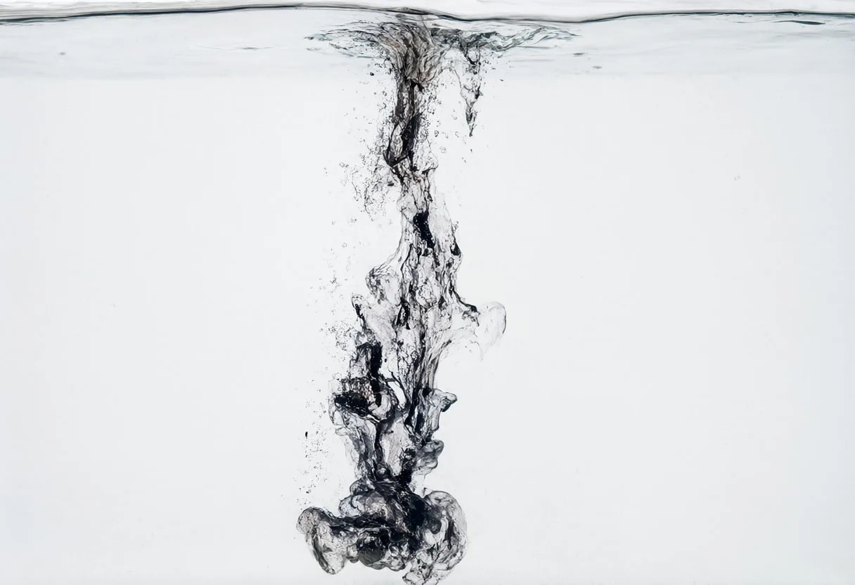 Ink in water with subtle grain, wide angle
