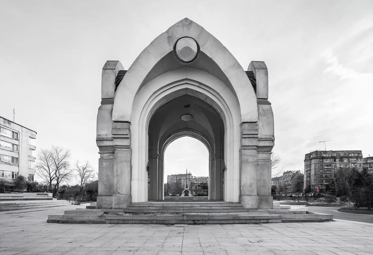 Nested arches in monochrome, wide angle