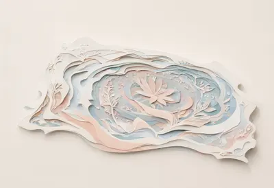 Paper cut layers in a soft palette, wide angle