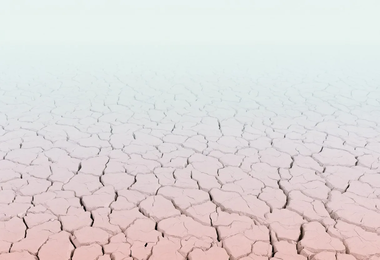 Cracked earth in a soft palette, wide angle